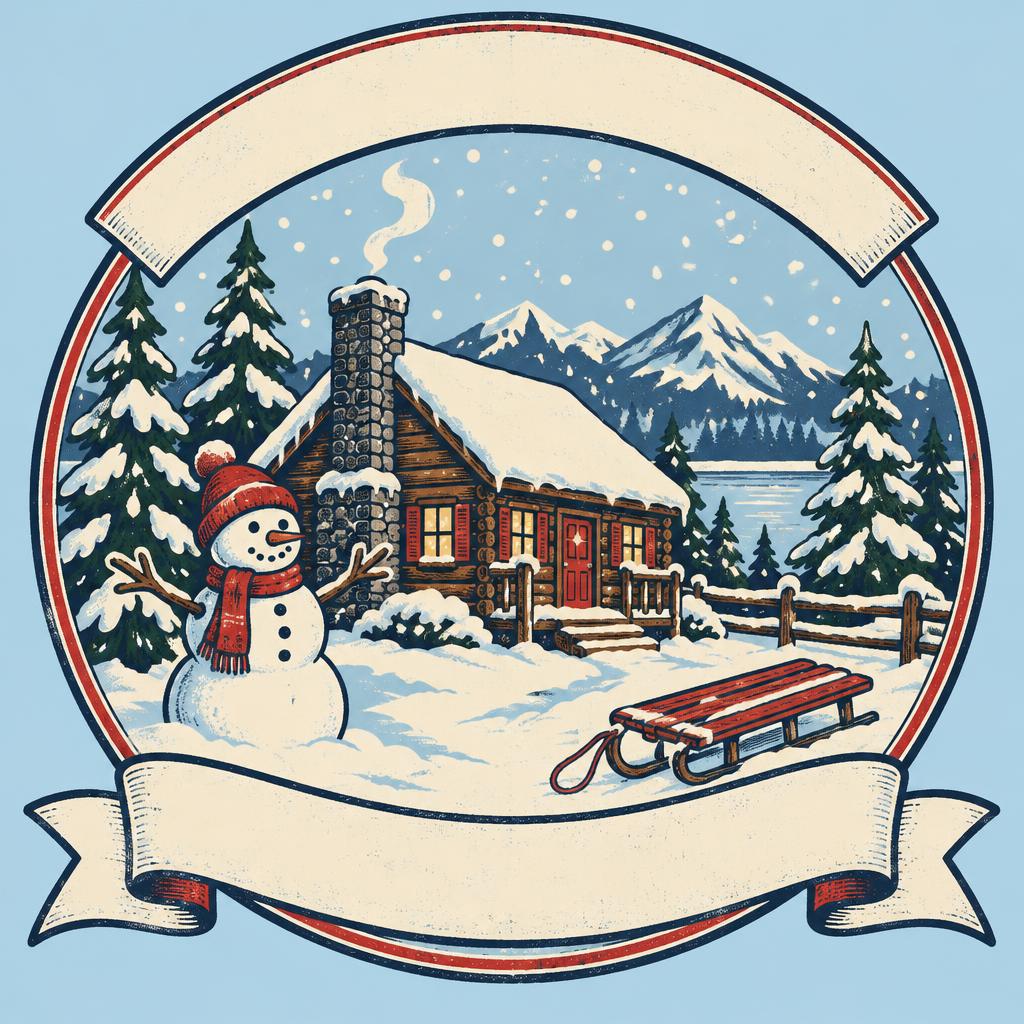 Snowy Cabin template illustration