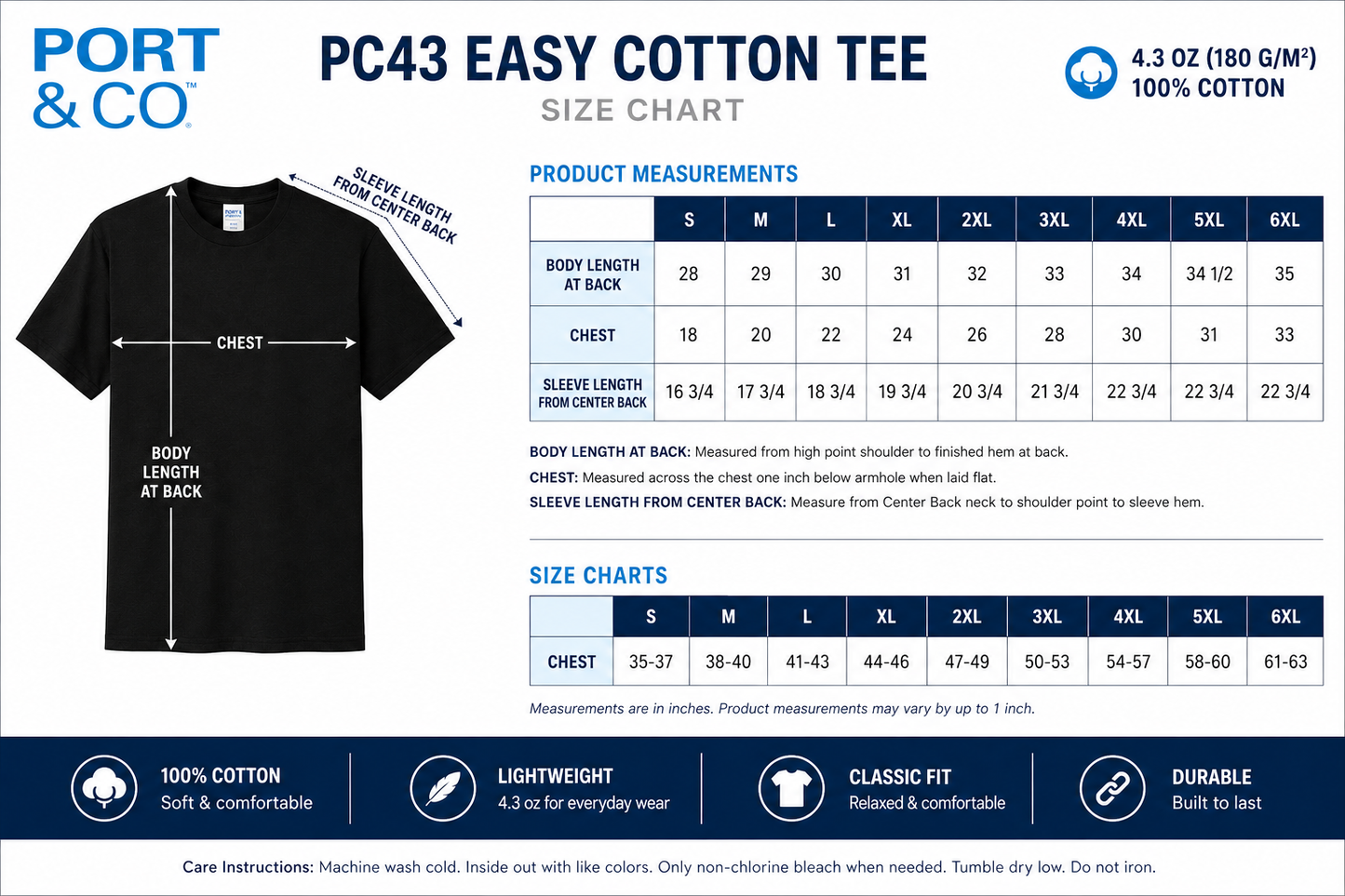 100 Custom Printed Port & Co™ Easy Cotton Tee PC43
