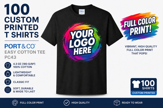 100 Custom Printed Port & Co™ Easy Cotton Tee PC43